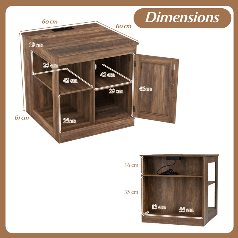 60cm W Manufactured Wood Bedside Table, Brown