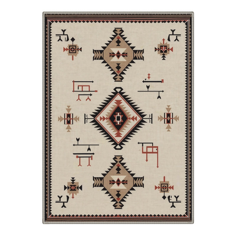 Abrahamson Mirage Geometric Machine Washable Beige / Brown Indoor Area Rug with Non-Slip Backing, Round 5'