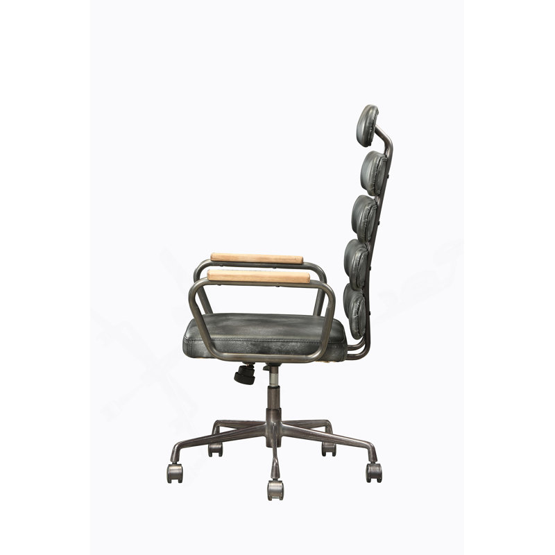 Chaise de bureau rétro en cuir fleur noir rétro, Noir/gris
