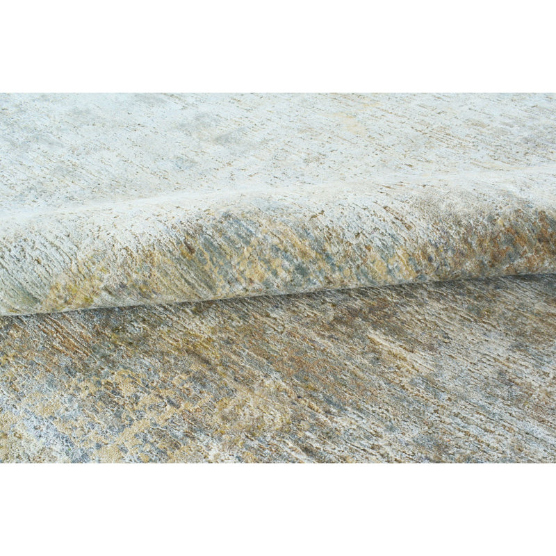 Hand Knotted Area Rug in Gray/Gold, Rectangle 8' x 10'