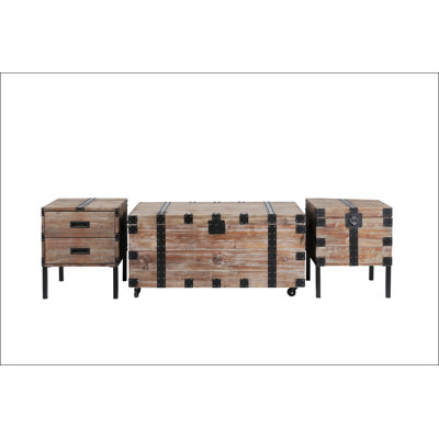 Table de coffre et table d'appoint antique en bois récupéré gris S / 3