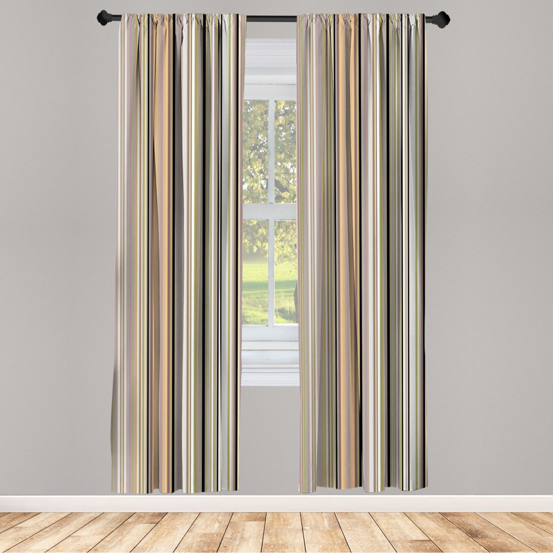 Brown and Gray Striped Microfiber Semi-Sheer Curtain Panels, 28" x 63" Set of 2