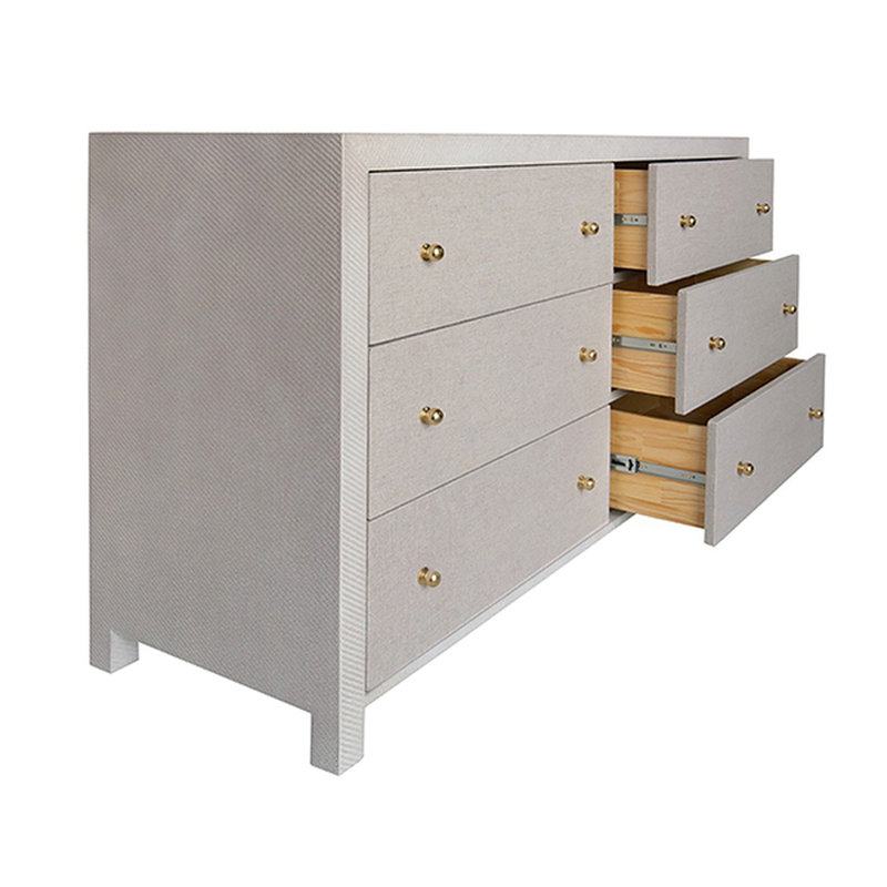 Gray Grasscloth 6-Drawer Modern Dresser