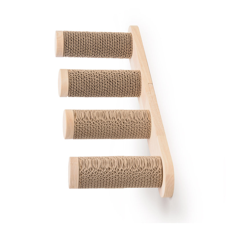 24" Wall-Mounted Oak and Cardboard Cat Climber