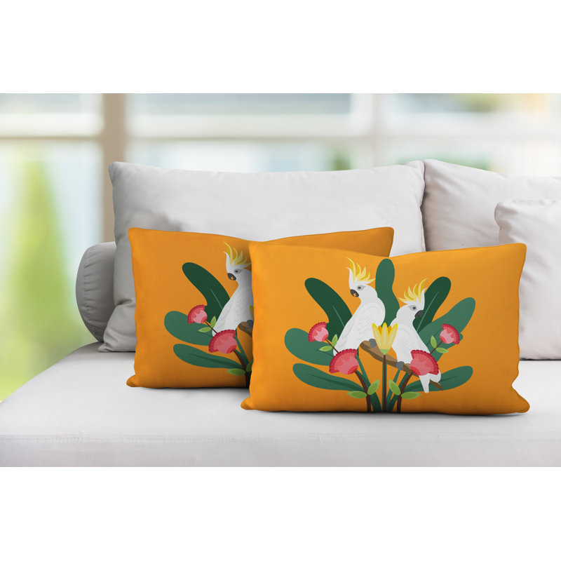 Coussin lombaire intérieur / extérieur Flocked Birds, Orange