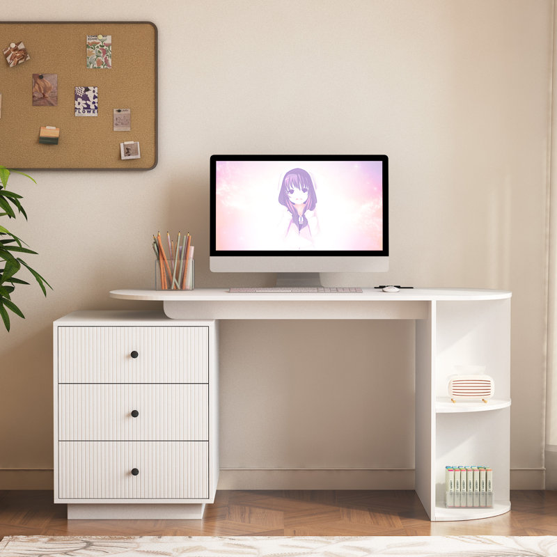 Bureau d'ordinateur extensible avec huche et prises de courant pour chambre à coucher / salle d'étude, blanc
