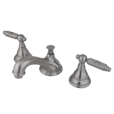 Kingston Brass Georgian Two-Handle 3-Hole Deck Mount Widespread Bathroom Faucet with Brass Pop-Up Drain