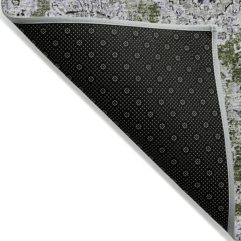 3' X 5' Gray Floral Washable Indoor Outdoor Area Rug