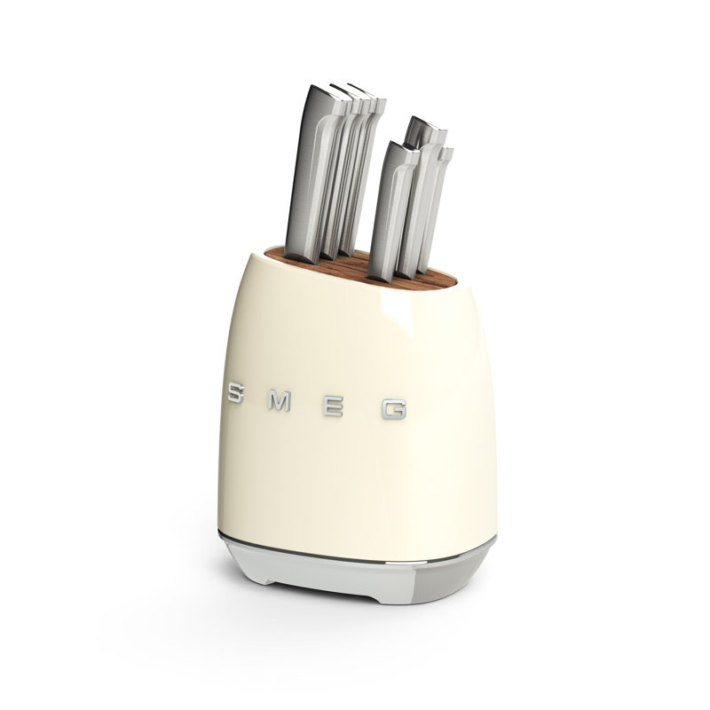 SMEG 7 Piece Knife Block Set, Cream