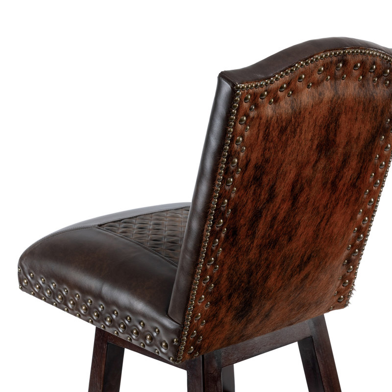 Genuine Brown Leather Tufted Wingback Barstool With Nailhead Trim - Counter & Bar Height
