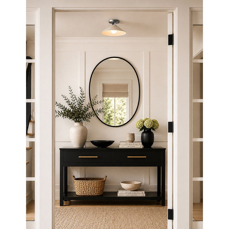 Adaire Dottie Ceramic Semi Flush Mount, Bisque, Brushed Nickel, Incandescent (Not Included)