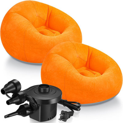 2 Pcs Inflatable Bean Bag Chairs With Electric Air Pump Outdoor Blow Up Chair Inflatable Lazy Sofa Folding Portable Loungers Couch For Living Room Bedroom(Orange)