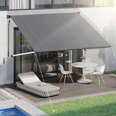 Shade&Beyond 10" X 8" Manual Retractable Awnings for Patio Shades Roll Up Outdoor Sunshade Cloth for Backyard, Garden, Balcony, Grey