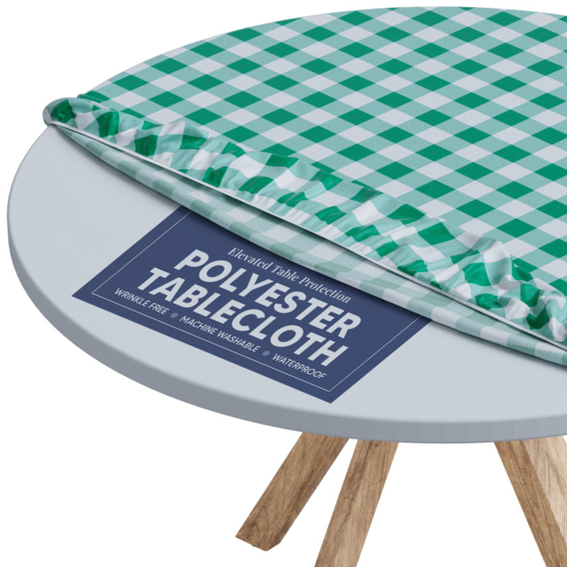 Tablecloth Of Polyester- Fitted With Elastic, Water Proof, Washable, Fits For Table, Checked Design By Sorfey., Green