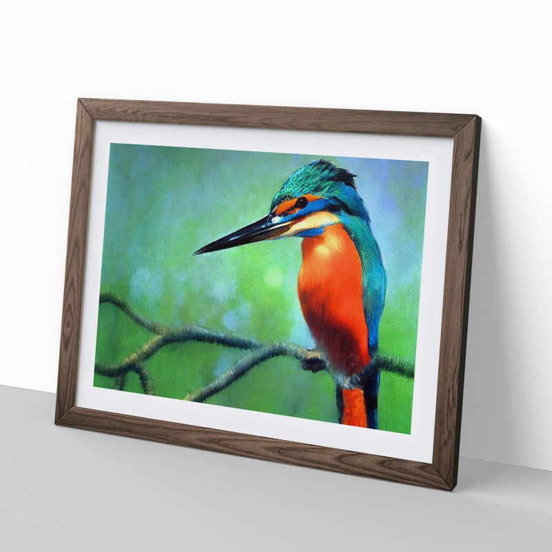 Great Kingfisher Bird - Single Picture Frame Painting, 34cm H x 46cm W x 2cm D, Walnut