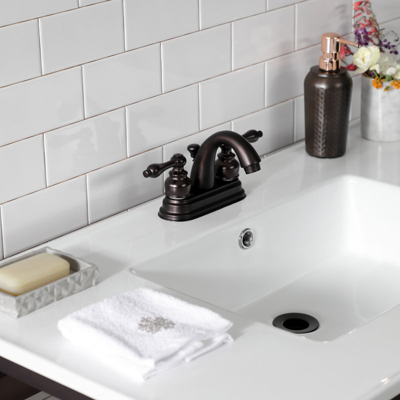 Kingston Brass Quadras 37-Inch Ceramic Console Sink with Steel Base and Glass Shelf (4-Inch, 3-Hole), White/Oil Rubbed Bronze