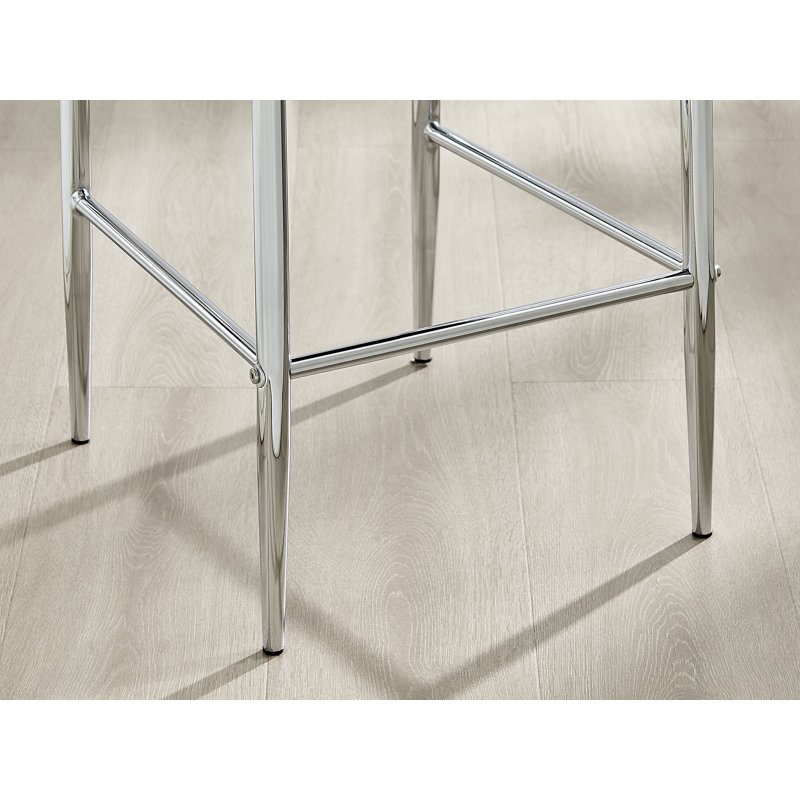 Kenesaw Luxury Breakfast Bar Stool in Quilted Design Velvet Leg - Modern Chic Kitchen, Grey, Silver