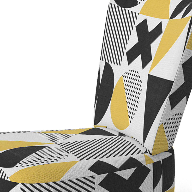 Chaise d'appoint décorative à motif géométrique jaune et noir en velours