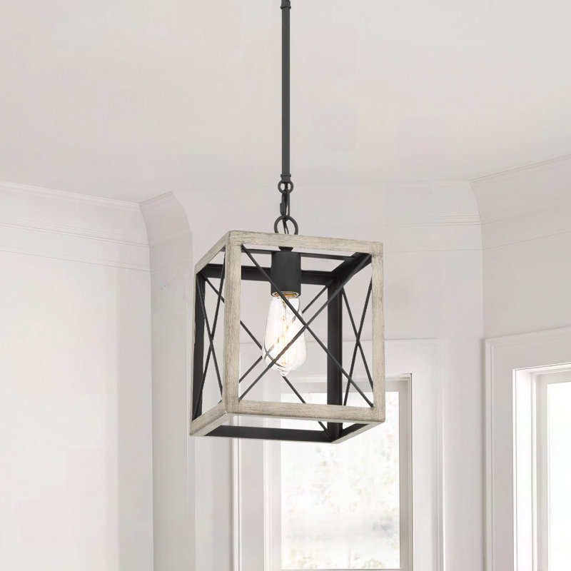Luminaire suspendu carré / rectangulaire à 1 lumière pour îlot de cuisine, Bois flotté