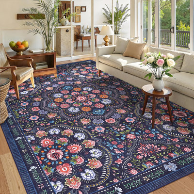 Tapis lavables à motif floral antidérapant pour salon de ferme, tapis antidérapant pour salle de jeux, tapis de salle à manger résistants aux taches