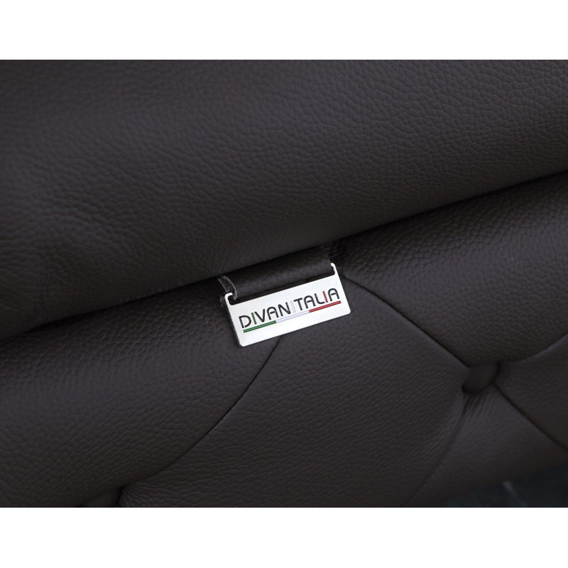 Ehrika Top Grain Italian Leather Sofa, Silver, Brown Genuine Leather