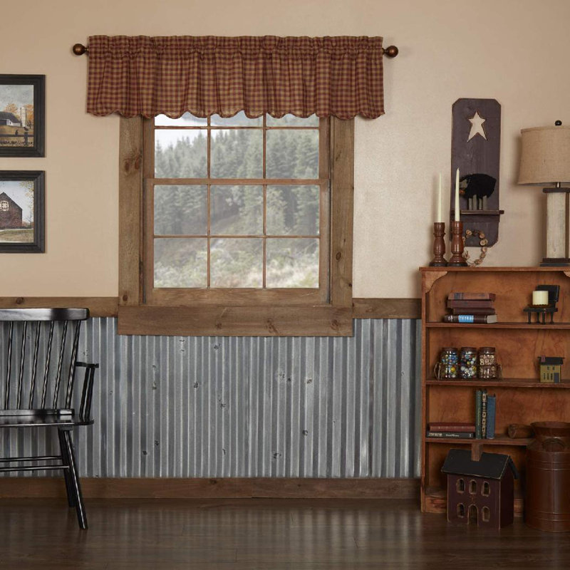 Zenaide Cotton Checkered Scalloped Window Valance, 72" W x 16" L