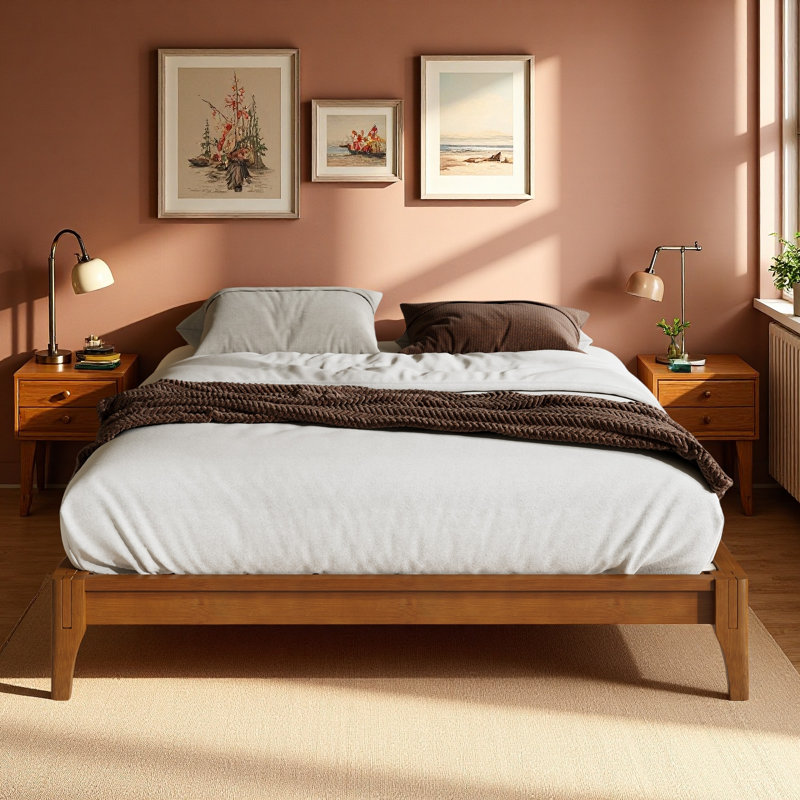 Bamboo Wood Platform Bed Frame, King, Brown