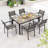 7 Pcs Outdoor Dining Set With 6 Stackable Chairs & Large Rectangle Table Garden