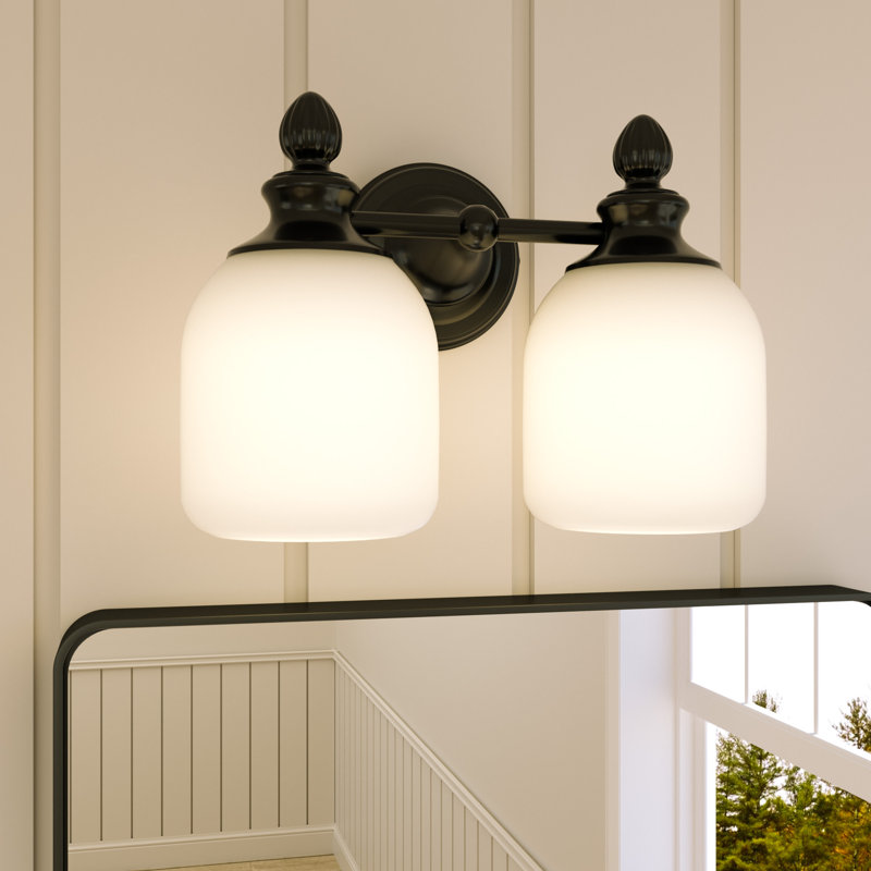 Éclairage de meuble-lavabo à intensité variable avec abat-jour en verre givré, Noir mat, 2