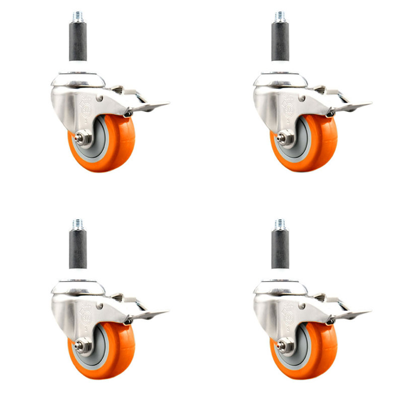 Frein de verrouillage à roulettes extensibles 3,5 pouces en acier inoxydable pivotant 3,5 pouces 7/8 pouces, Orange