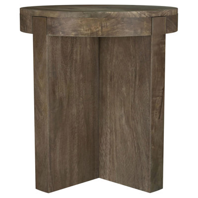 Table de bout Kinaj, bois de manguier massif brun foncé, ronde 20 po