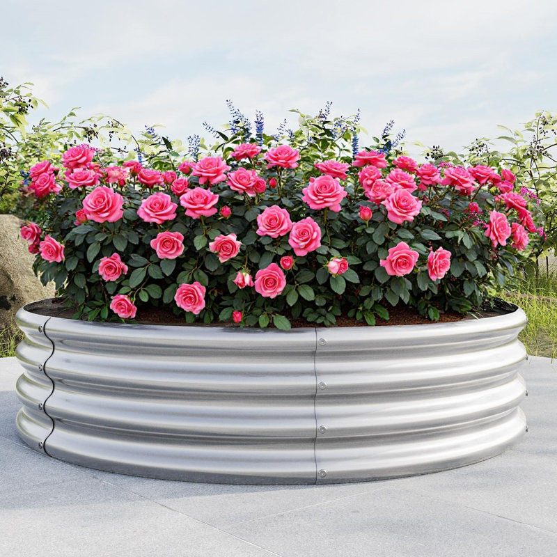 11.4 In. Tall X 32 In. L X 32 In. W Round Metal Raised Garden Bed(2 PCS), 11.42" H x 32.08" W x 32.08" D, Silver