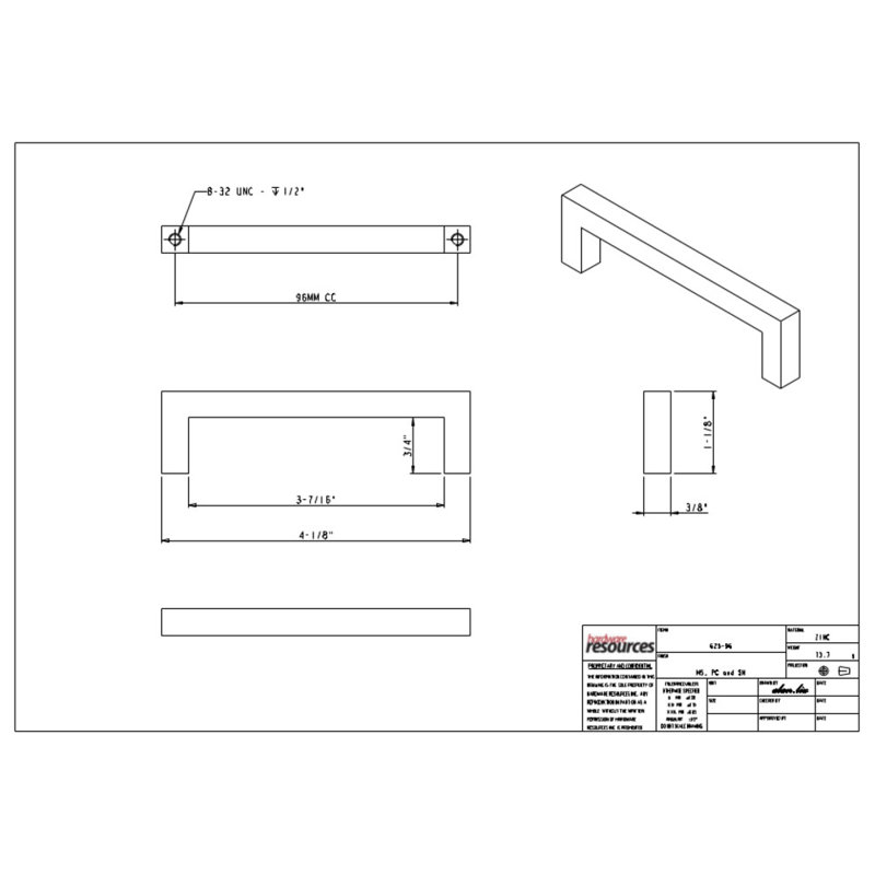 Stanton 3 4/5" Center to Center Bar Pull, Polished Chrome