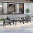 Teak Outdoor Four-person Patio Set with Cushions and Two Tables