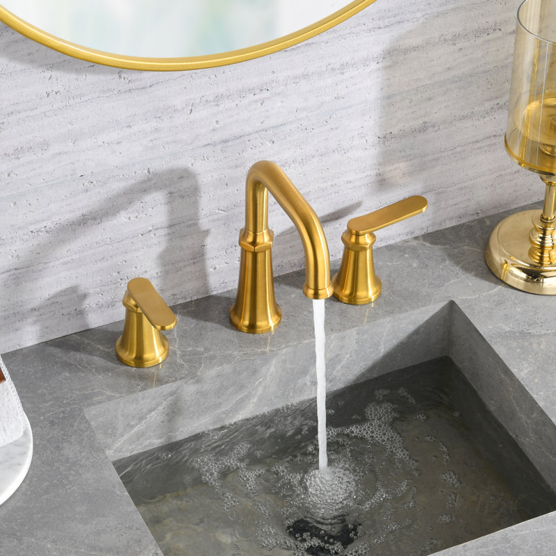 Remeslo Collection Two-Handle Widespread Lavatory Bathroom Faucet 1.2 gpm with Drain Assembly - Brushed Gold, Brushed Gold