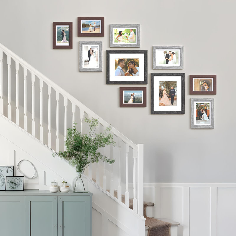10 Pack Picture Frames Collage Wall Decor, Gallery Wall Frame Set With Mat For Wall Mounting Or Tabletop Display, Including Two 8X10, Four 5X7, Four 4X6 Family Photo Frames, Black Grey Brown