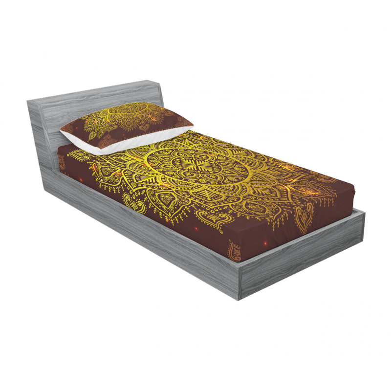 Ensemble de draps motif cachemire flocon de neige oriental, Ensemble de draps pour lit simple TG avec drap-hou