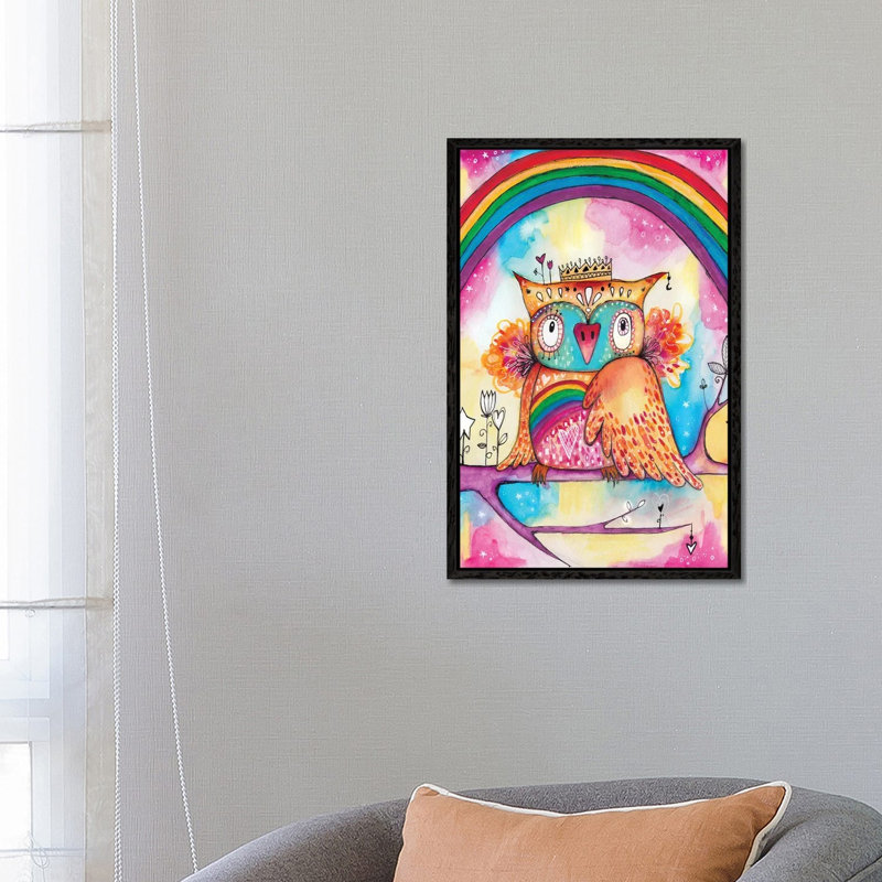 Rainbow Bird by Tamara Laporte - Painting on Canvas, 66.04cm H x 45.72cm W x 3.81cm D, Black Framed