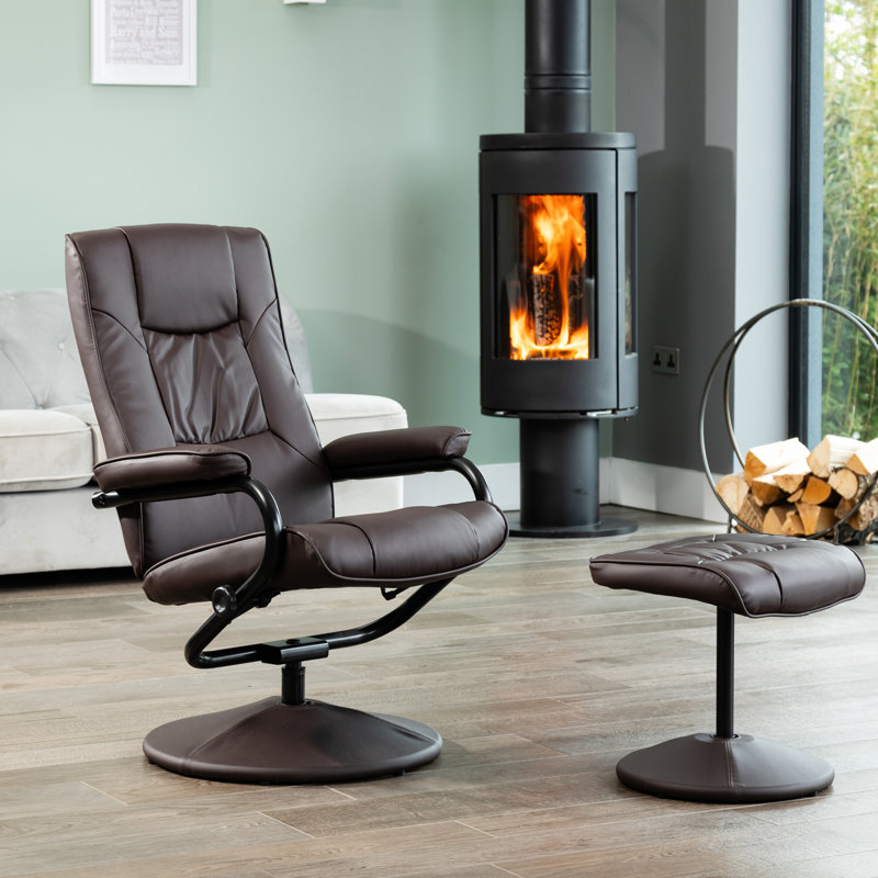 Oundle Swivel Based Based Recliner and Footstool - Cream, Brown