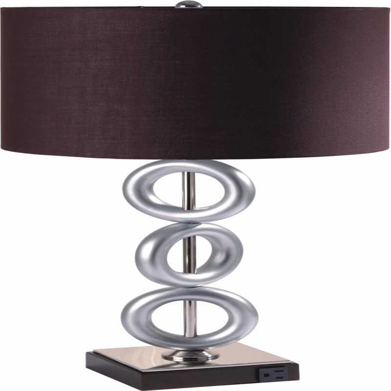 Table Lamp  - Silver 3-Ring With Outlet
