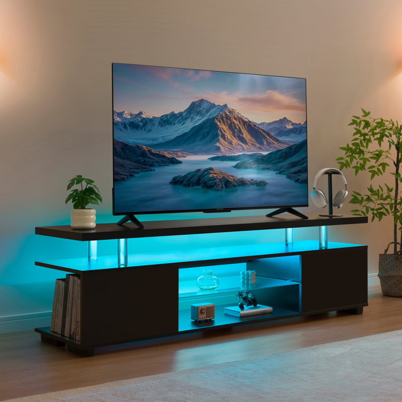 Unfinished TV Stand for TVs up to 60" with Fireplace Included, Black