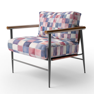 Country Farmhouse Accent Chair - red and blue Checker Quilt Blue Arm Chair