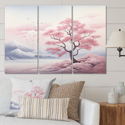 Minimalisme rose arbre solitude I - ensemble de décoration murale arbres paysage