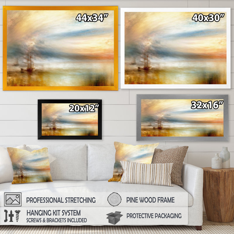 Voilier pendant un coucher de soleil exotique - art mural sur toile de bord de mer, Cadre d'angle fermé noir