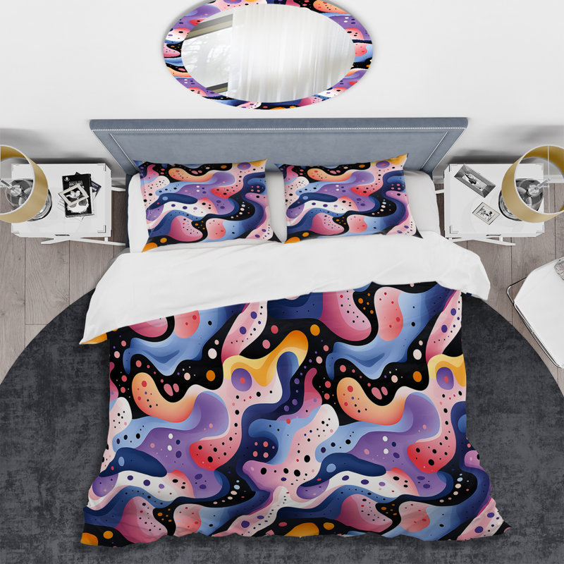 Multicolor Funky Cool Geometric Lines Pattern Duvet Cover, Twin Duvet Cover + 1 Standard Sham