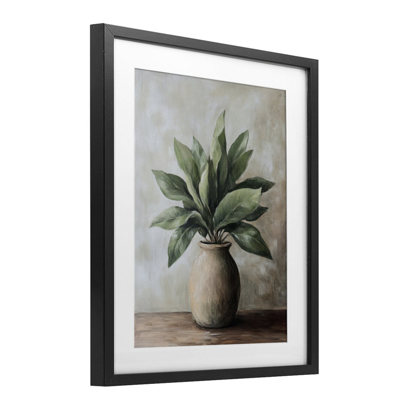 «Big Leaves House Plant», reproduction encadrée sous verre, par Petal Prints Design, H 16 po x l 13 po, Cadre noir minuit