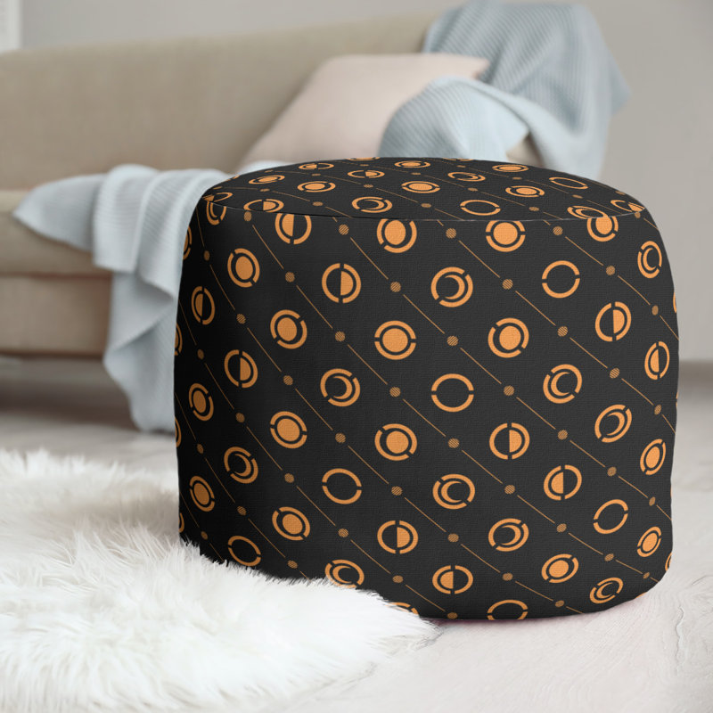 Upholstered Pouf, Black/Orange
