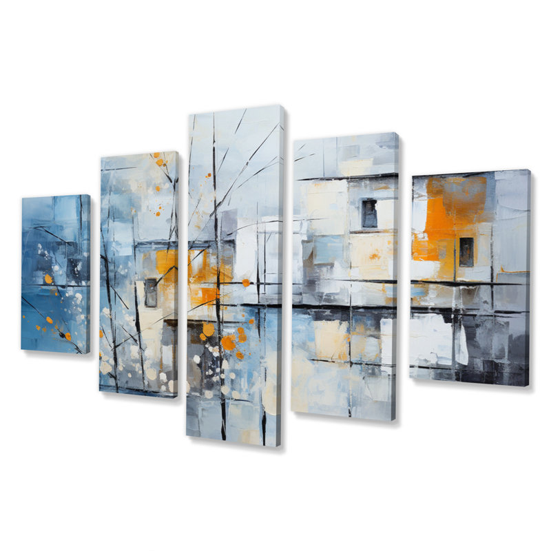 «Abstract Snow Elegance Collage», reproduction d'art abstrait mural - 5 panneaux