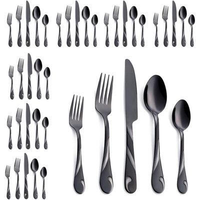 Black Silverware Set For 8