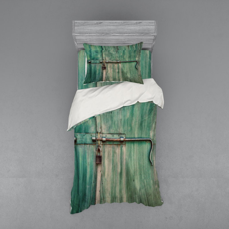 Ensemble de housse de couette en microfibre vert / brun, Housse de couette simple TG + 2 articles suppléme